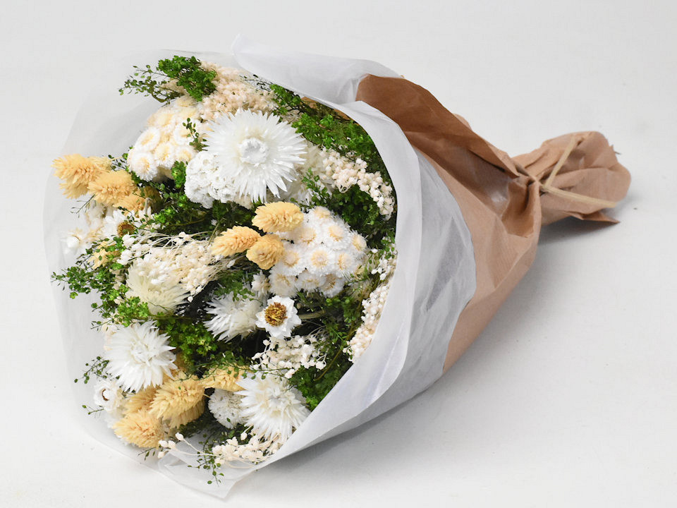 Dried Flower Bouquet Green/White 40cm