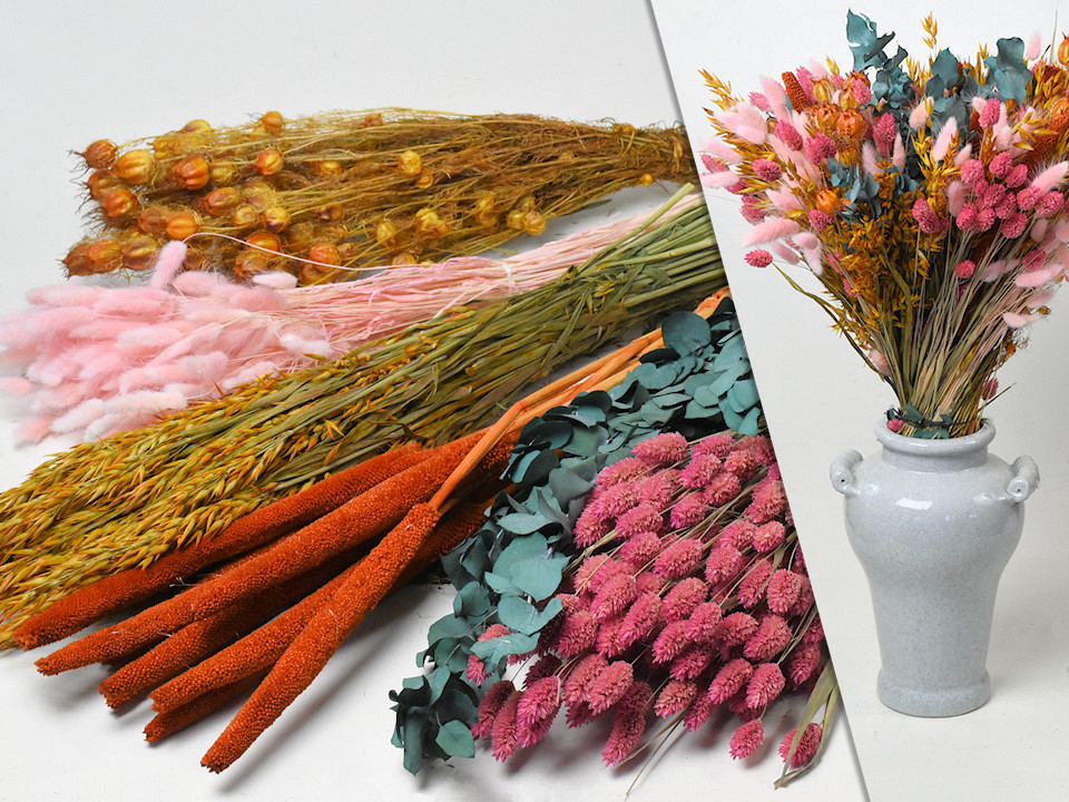 DIY Droogbloemen Boeket Roze/Oranje XL